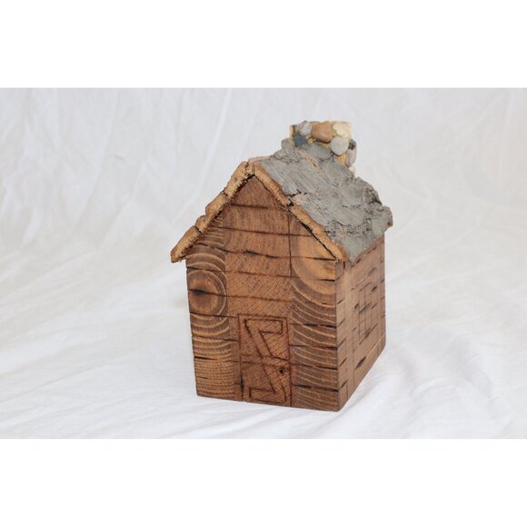Vintage "Home With Stone Chimney" Stone Folk Art Work T. Johnston Tree Hugger JV - Picture 5 of 5